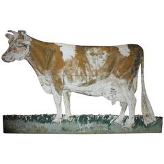 Early 1900s Hand Painted Metal Cow Sign