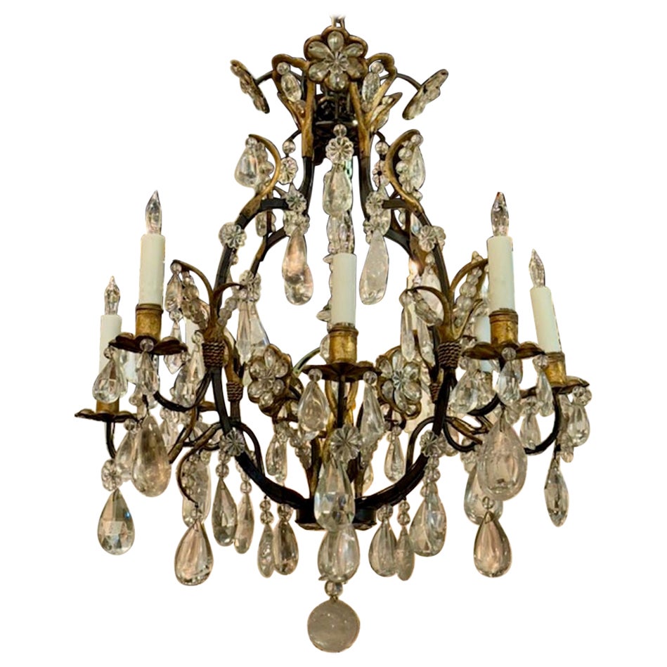 Vintage French Maison Bagues Bronze and Rock Crystal Chandelier