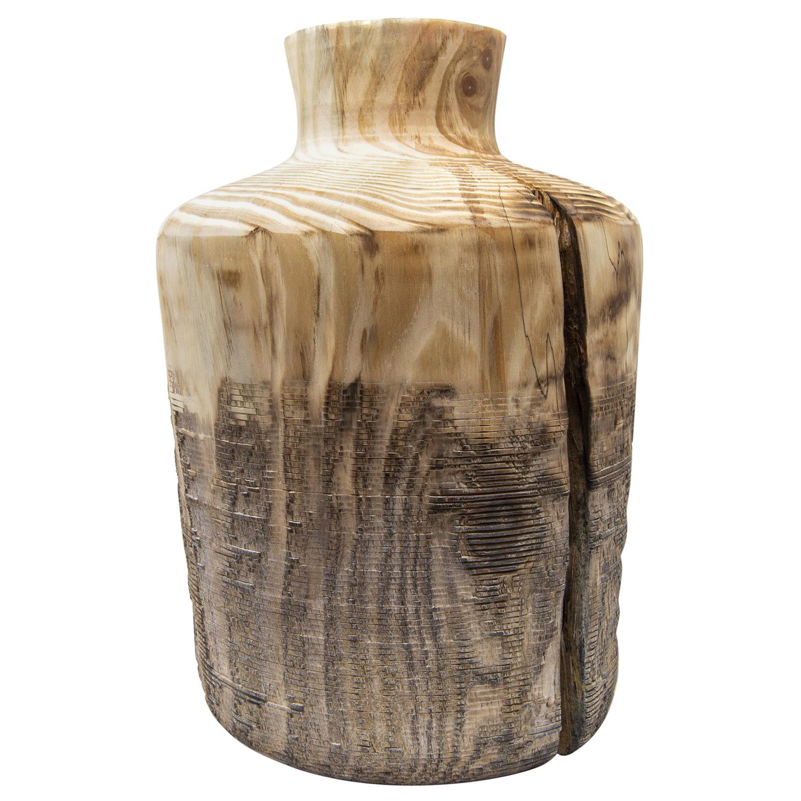 Turned Wood Pine Vase 'Alberi Short' Made in Italy