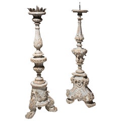 Used Two grey Altar Candlesticks, 18th Century