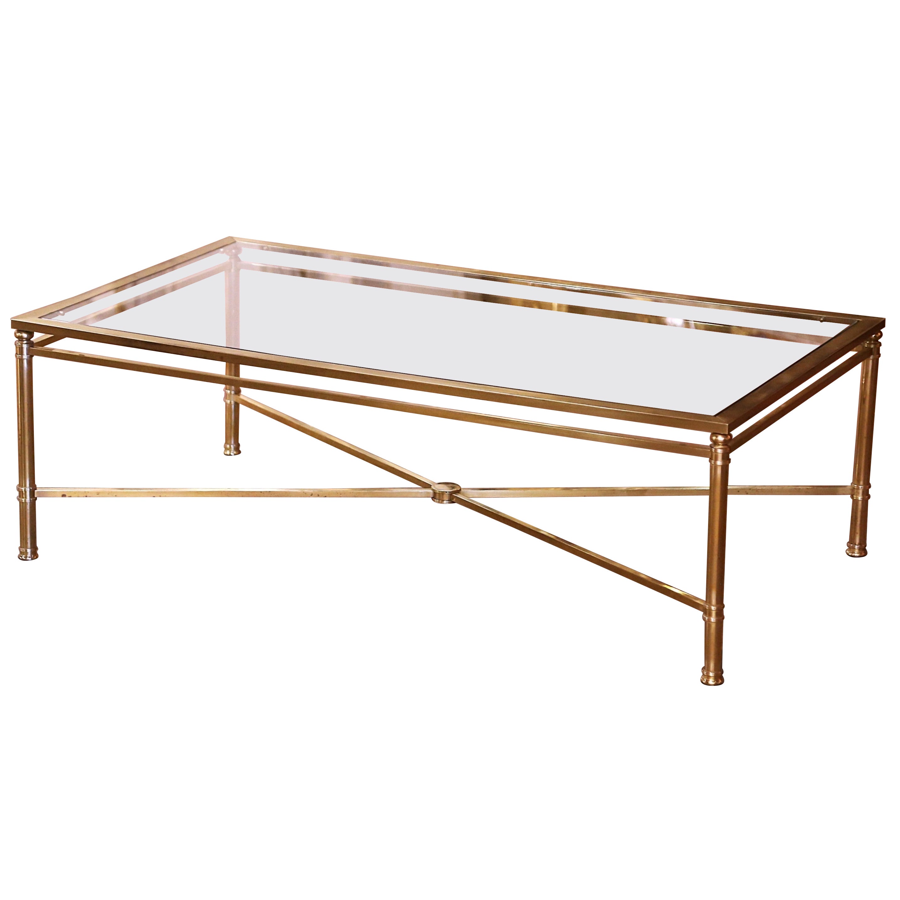 Mid-Century Französisch Messing und Glas Couchtisch Maison Jansen Stil im Angebot