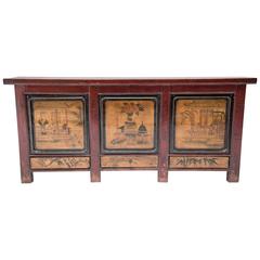 19th Century Three-Door Three-Drawer Red Lacquered Chest