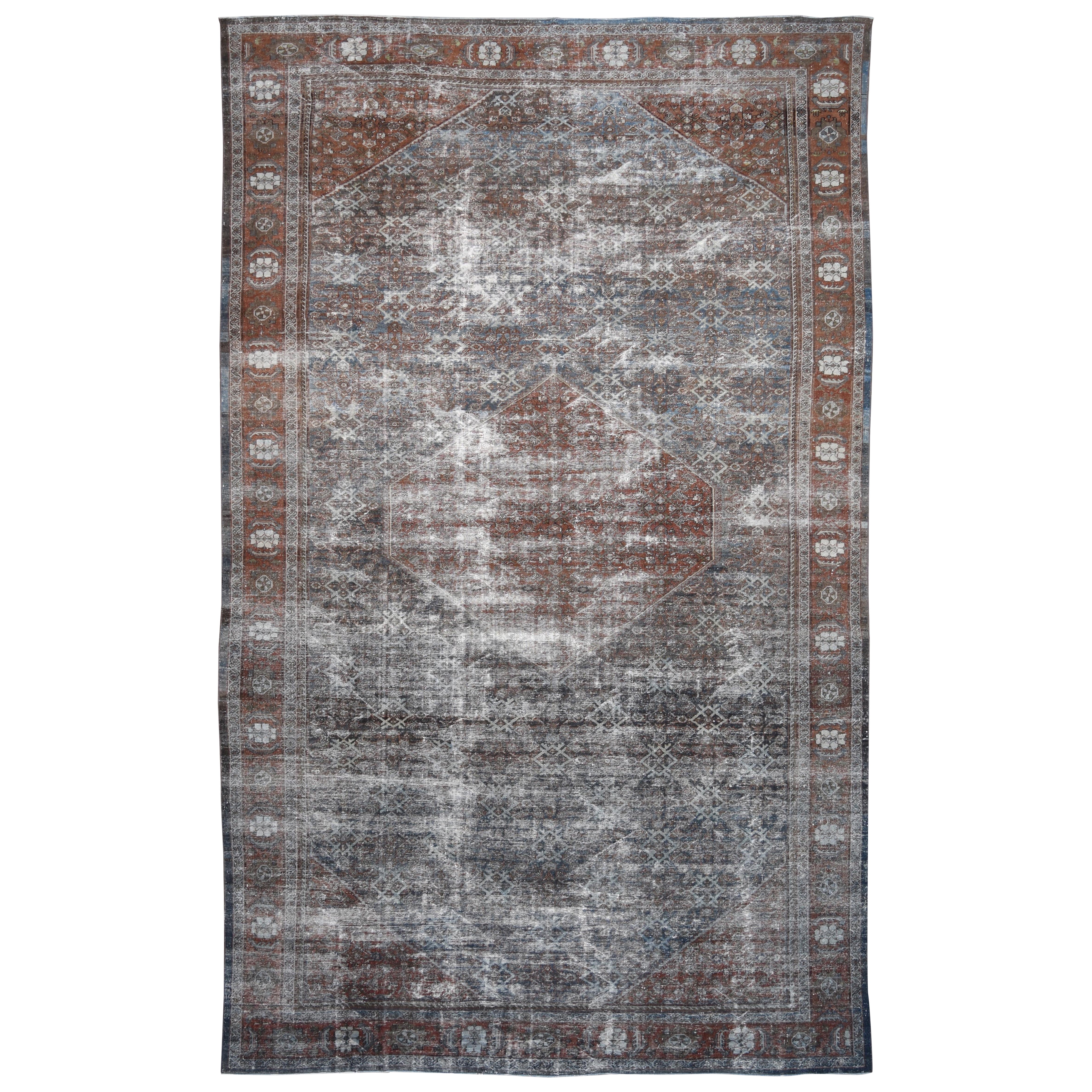 Antique Distressed Mahal Earthy Tones Wool Rug 10'x16'10''