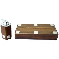 Hans Hansen Rosewood with Sterling Silver Inlay Box and Lighter