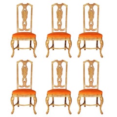 Set of Six Queen Anne Style Chinoiserie Dining Chairs