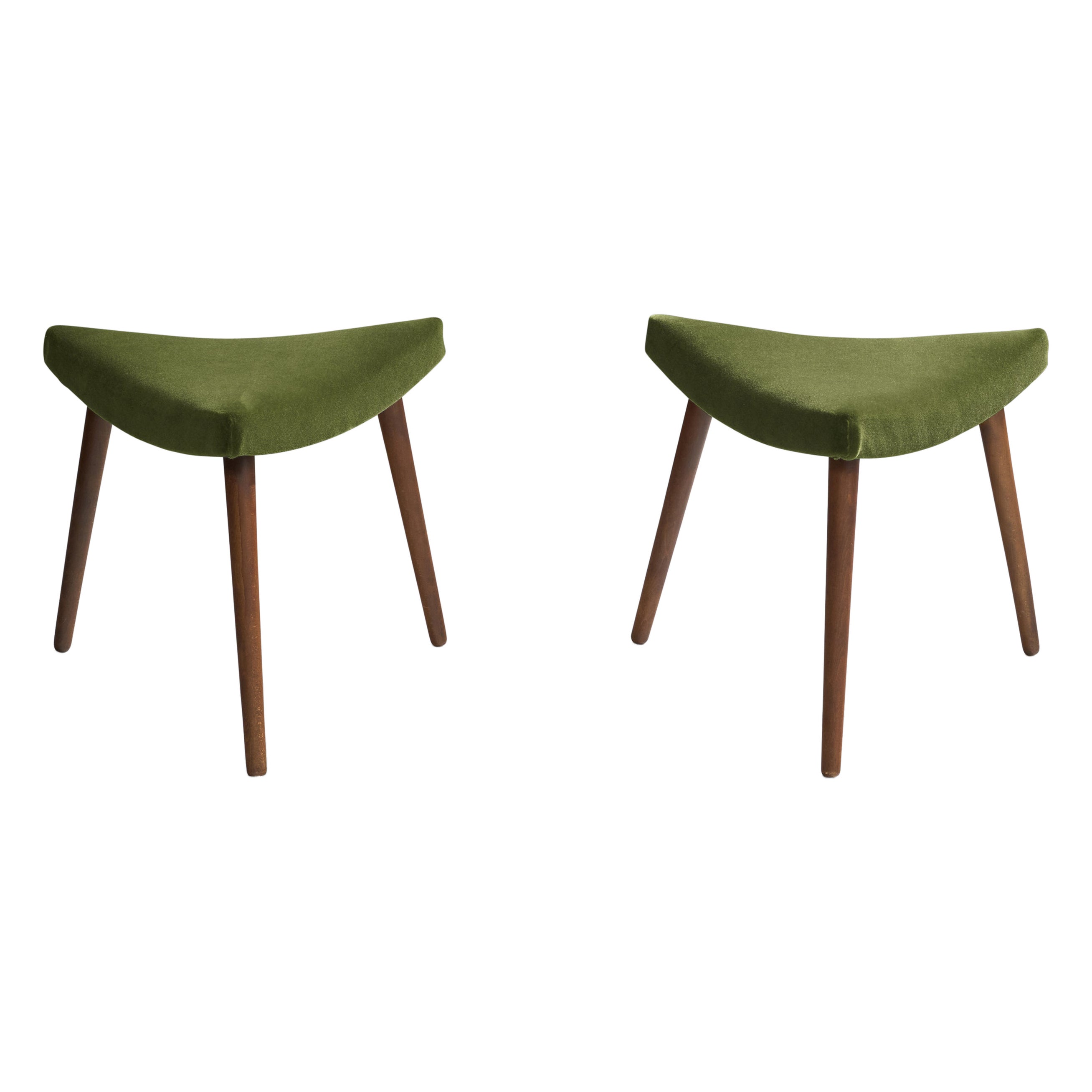 Danish Designer, Stools, Wood, Mohair, Denmark, 1950s
