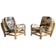 Schwedischer Designer, Loungesessel, Bambus, Rattan, Stoff, Schweden, 1950er Jahre