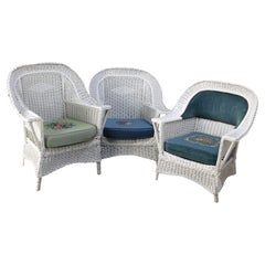 Three Heywood-Wakefield Bar Harbor Style Wicker Chairs C1920