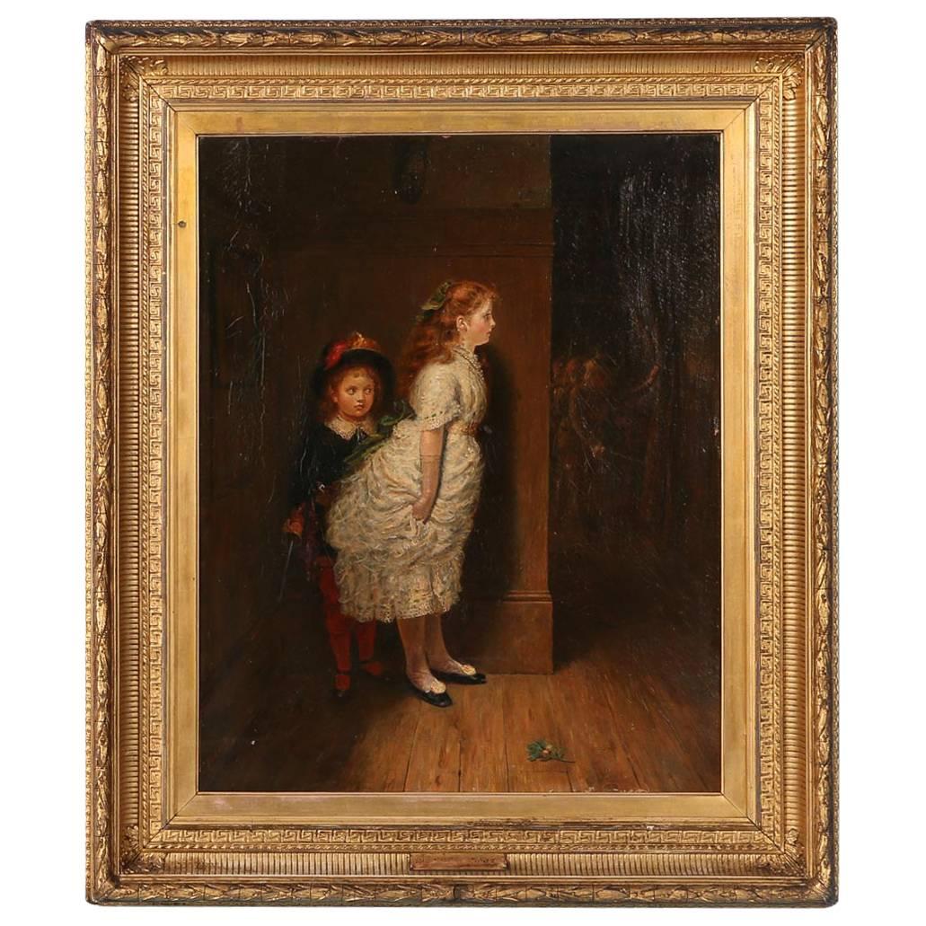 Oil on Canvas Painting of Children Playing, Signed F.W. Lawson, circa 1895