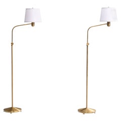 ASEA, Floor Lamps, Brass, Fabric, Sweden, 1950s