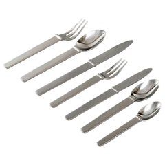 Hermès Paris - Art Deco Modernist Charniere Cutlery Flatware Set Stainless Steel