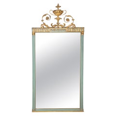 Espejo Antiguo Estilo Adams Tallado Decoorado en Pintura Azul y Dorado en Oro
