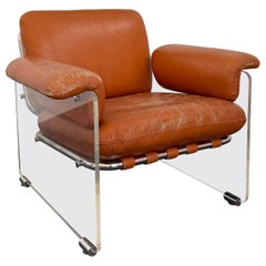 Italian Modern Lucite And Leather Lounge Club Chair By Polflex Artegna