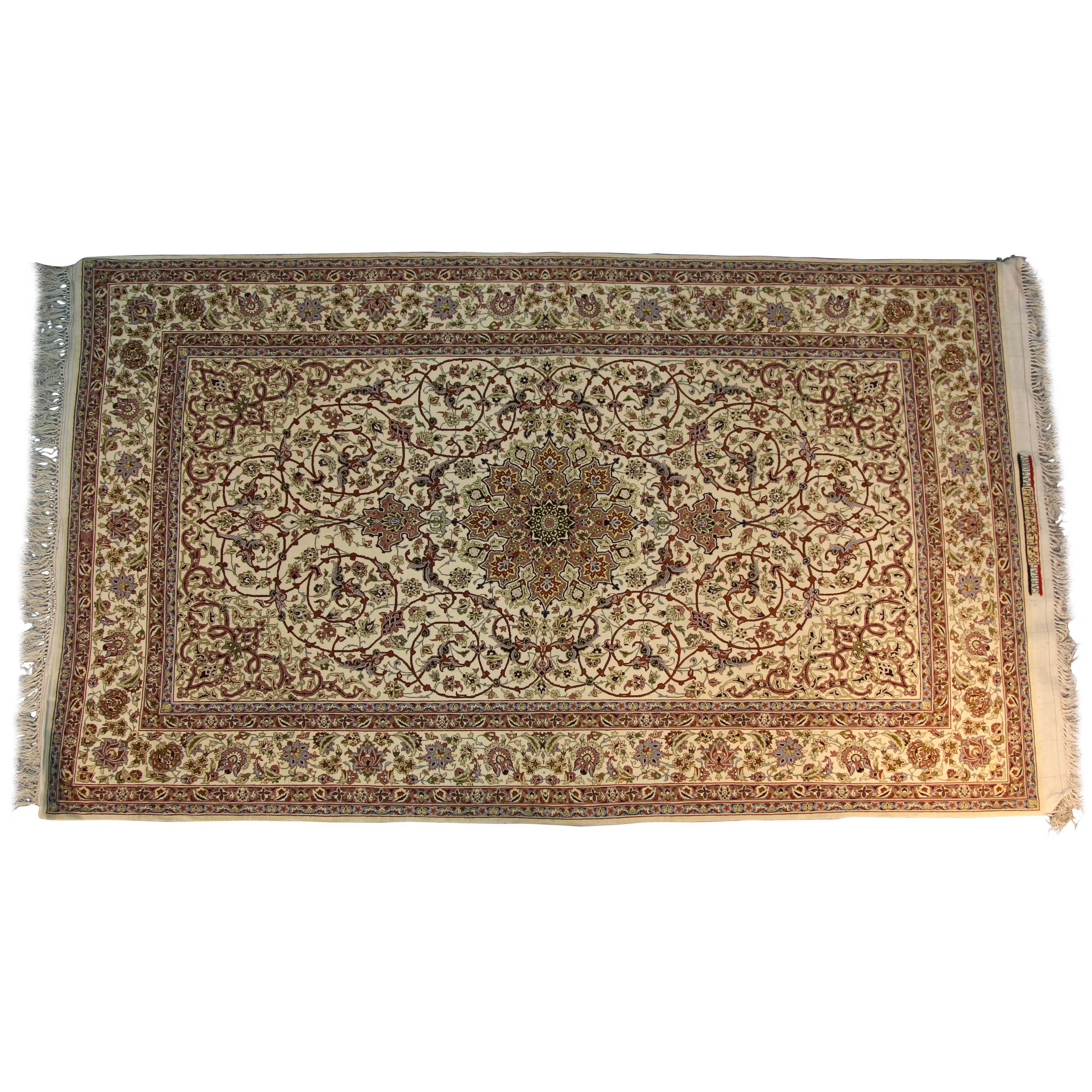 Cream Persian Rug Signed For Sale