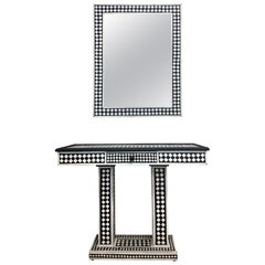 Vintage Art Deco Style Black & White Resin in Diamond design Mirror & Console, Set of 2