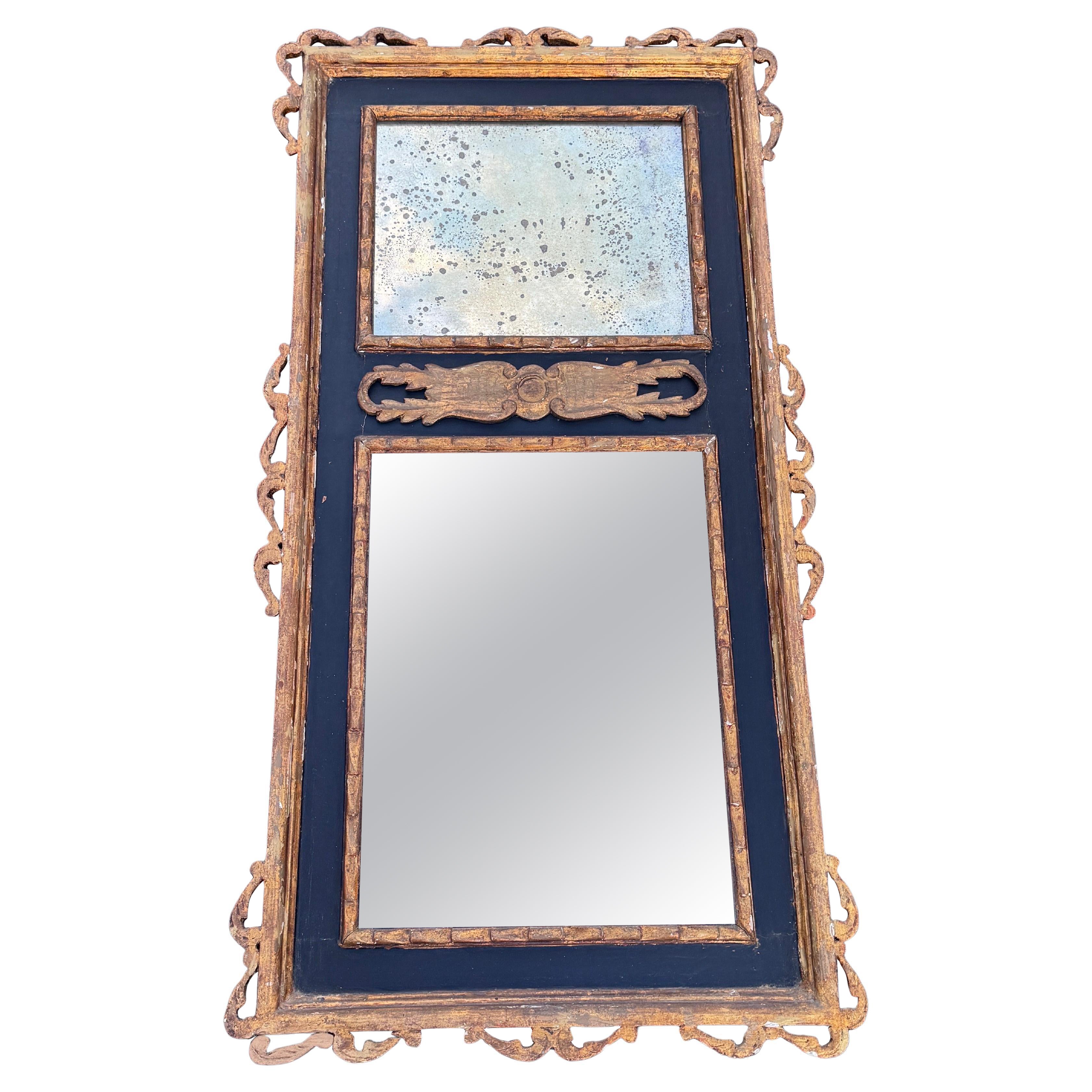 Espejo de Pared Francés Tallado Dorado Pintado de Negro en venta