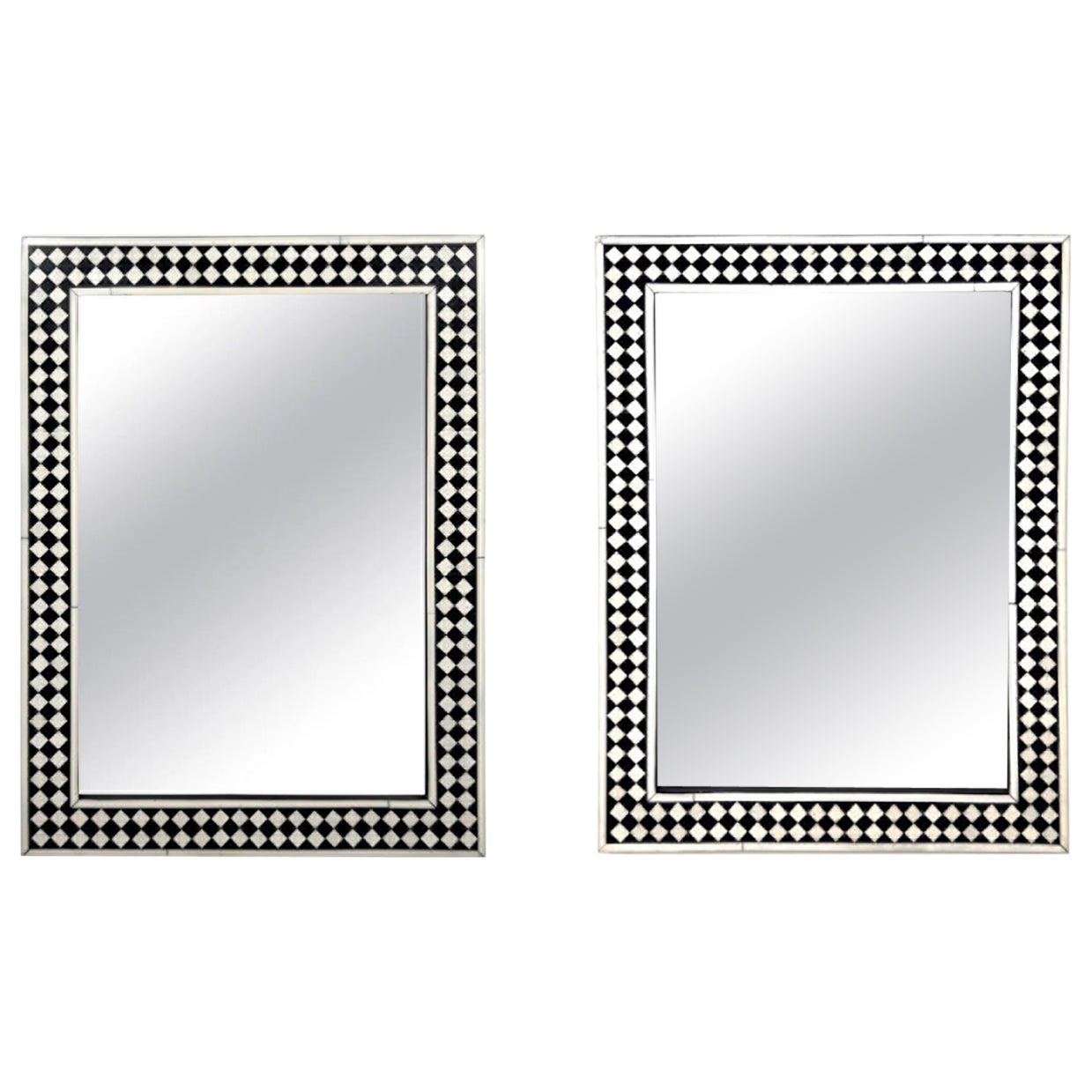 Art Deco Stil Schwarz & Weiß Harz Diamant Design Wand oder Konsole Spiegel, ein Paar
