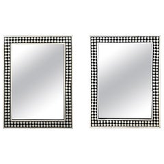 Vintage Art Deco Style Black & White Resin Diamond Design Wall or Console Mirror, a pair