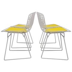 Set of Four Harry Bertoia Chairs With Yellow Seat Pads for Knoll