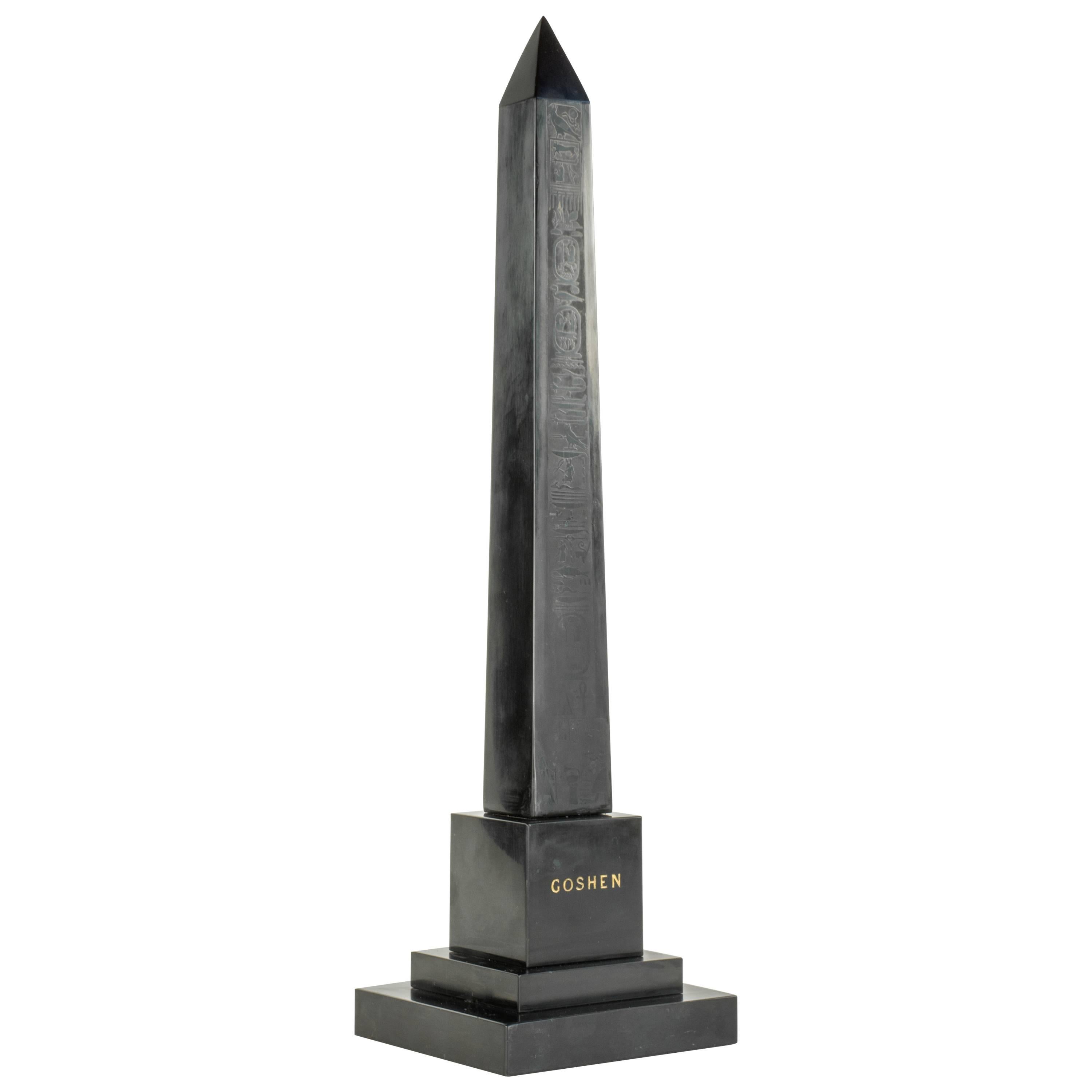 Unusual 1820's English-made black marble model of the Goshen Obelisk, Egypt For Sale