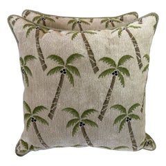Pair of Schumacher Textile Pillows "Coconut Grove"
