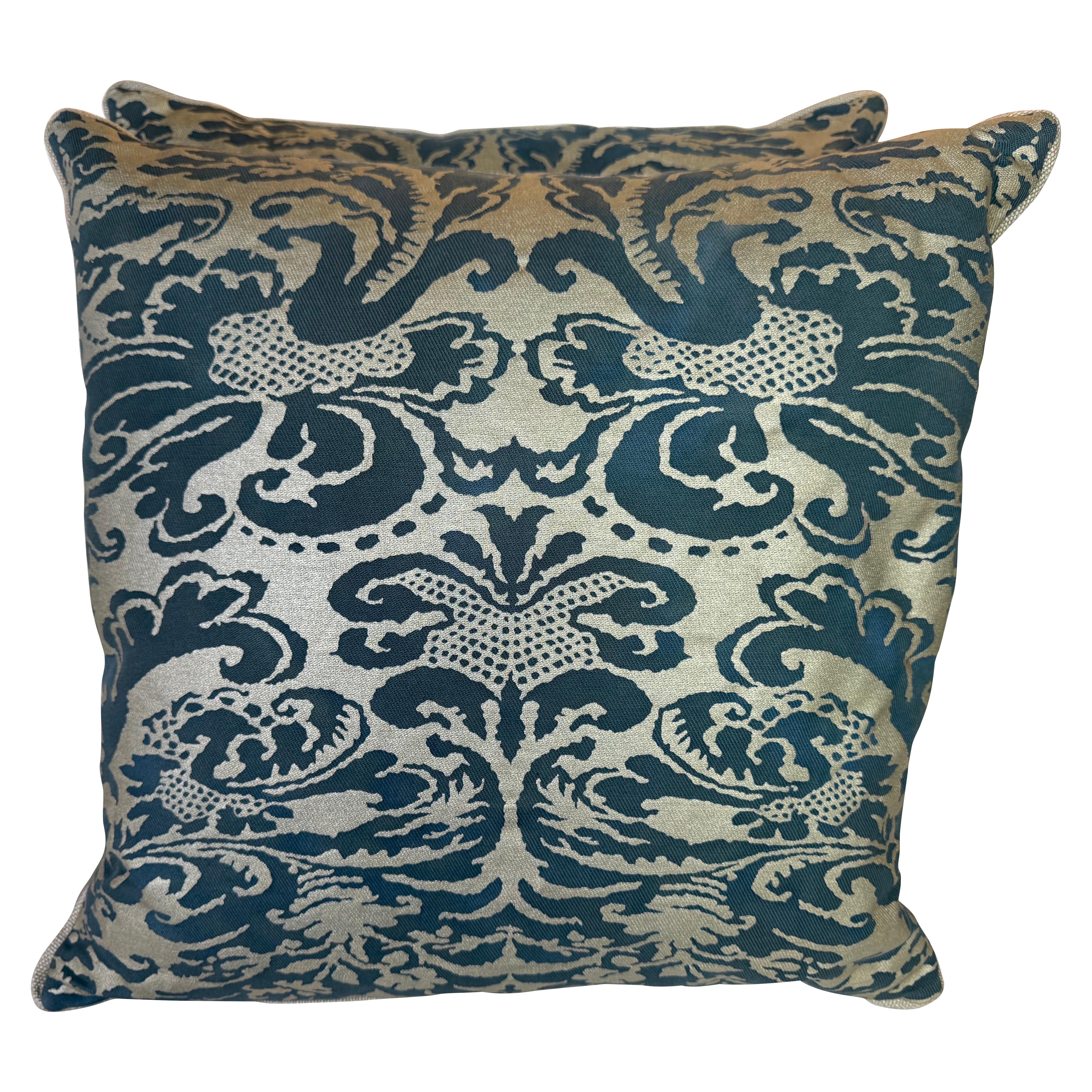 Pair of Blue & Silver Fortuny Textile Pillows