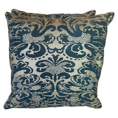 Pair of Blue & Silver Fortuny Textile Pillows