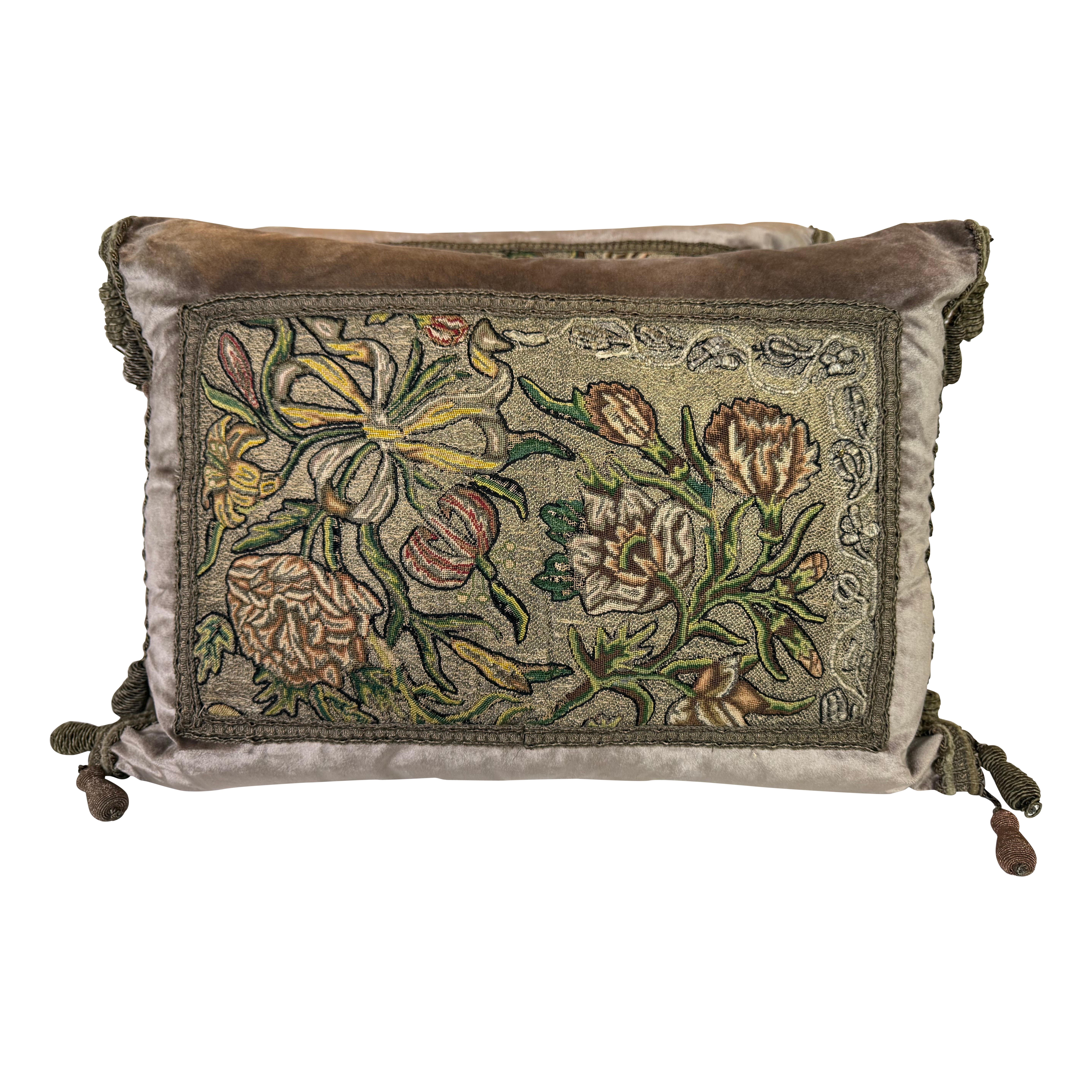 Antique Metallic Embroidered Textile Pillows
