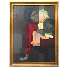Dark Oil Painting of Mother and Child
