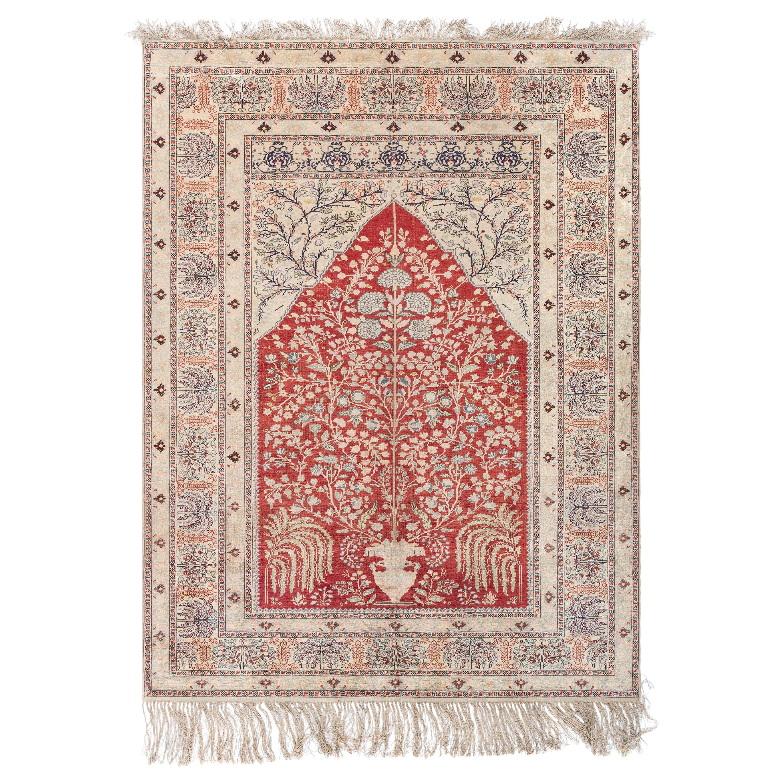 Doris Leslie Blau Antique Turkish Silk Prayer Rug For Sale
