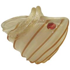 Brilliant Gold Murano Vase by Archimede Seguso Basket Form