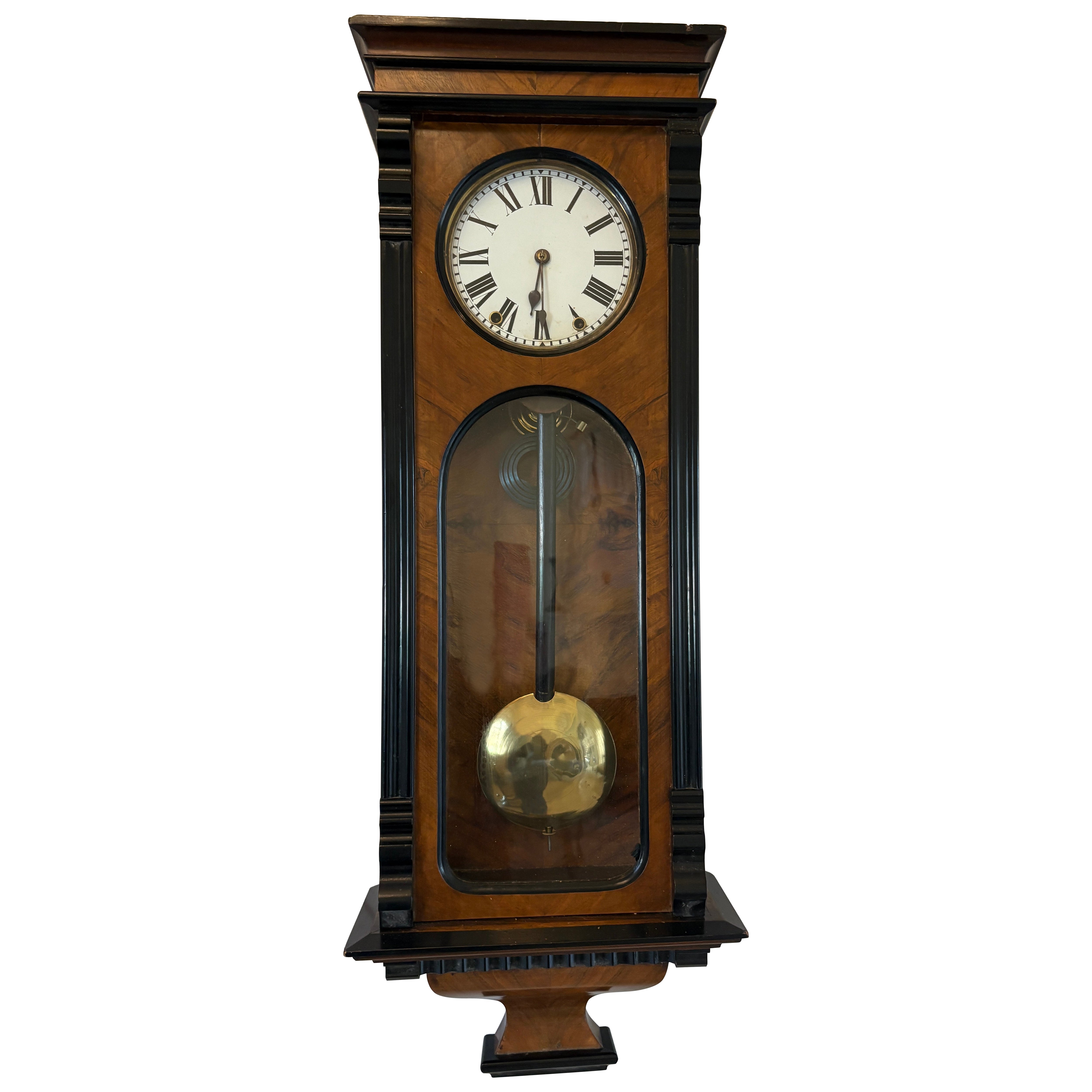 Antiguo Reloj de Pared de 8 Días de Nogal Figurado de Calidad Victoriana