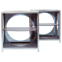Great Pair of Cube Form Purple Lucite and Steel Side Tables, circa 1970s