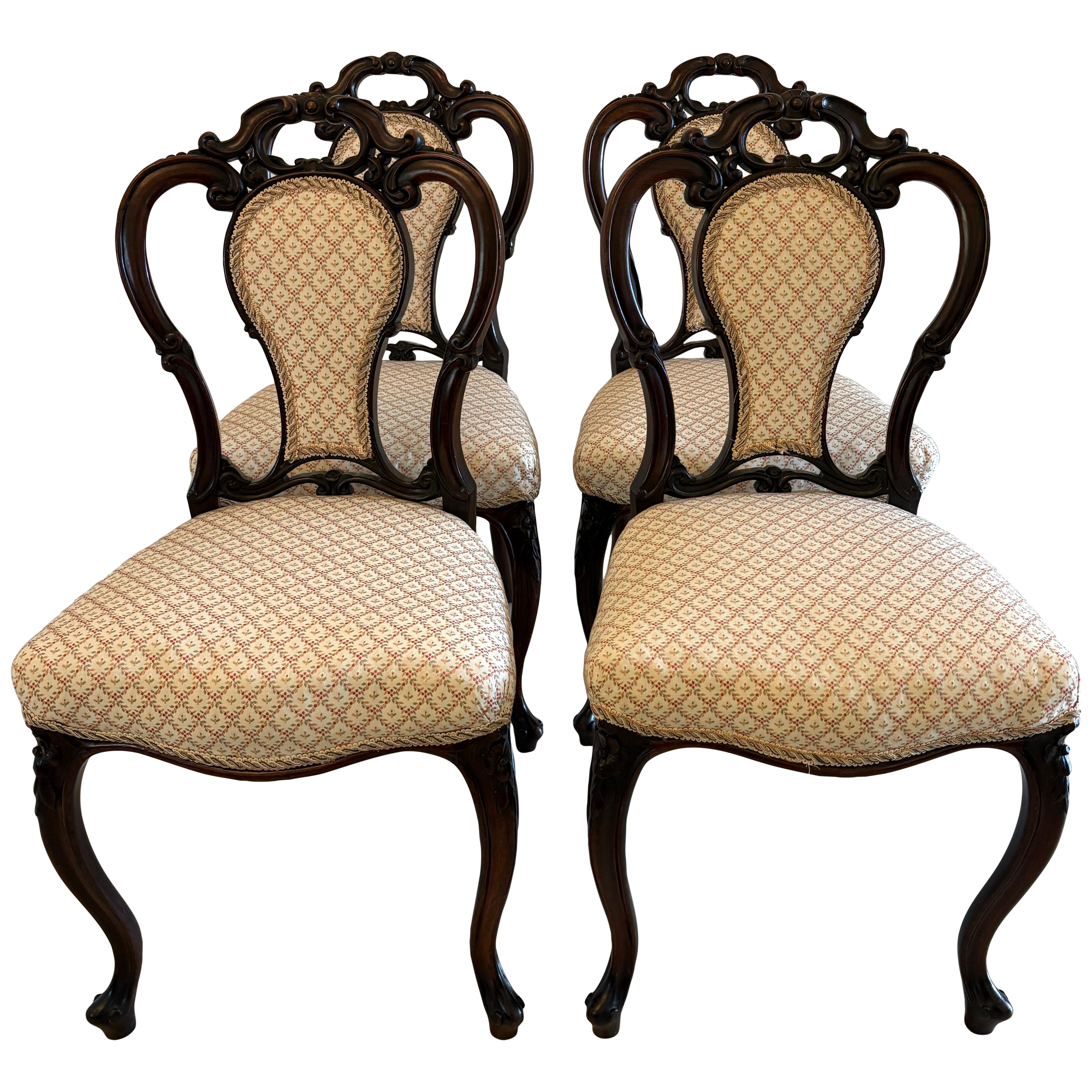 Outstanding Quality Set of 4 Antique Victorian Carved Rosewood Dining Chairs