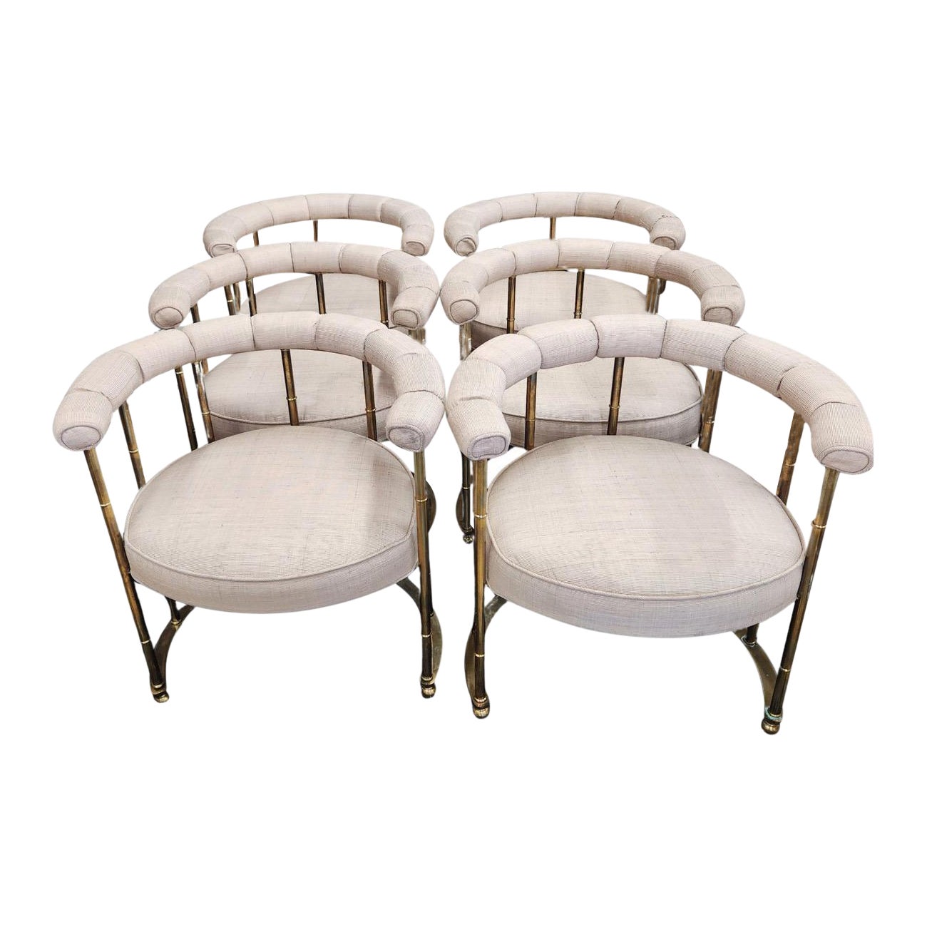 1970s Mastercraft Brass Barrel Back Dining Chairs, Set of 6