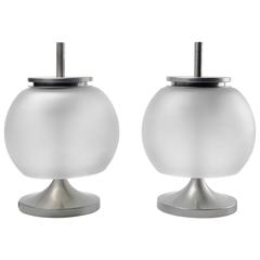 Paire de lampes de bureau italiennes Chi par E Gismondi pour Artemide, nickel et verre