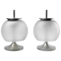 Vintage Pair of Italian Table Lamps Chi by E Gismondi for Artemide, Nickel and Glass