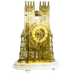 Antique 19th Century Brass Skeleton Clock Model of Westminster Cathedral, London