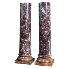 Pair of Rosso Levanto Column Pedestals