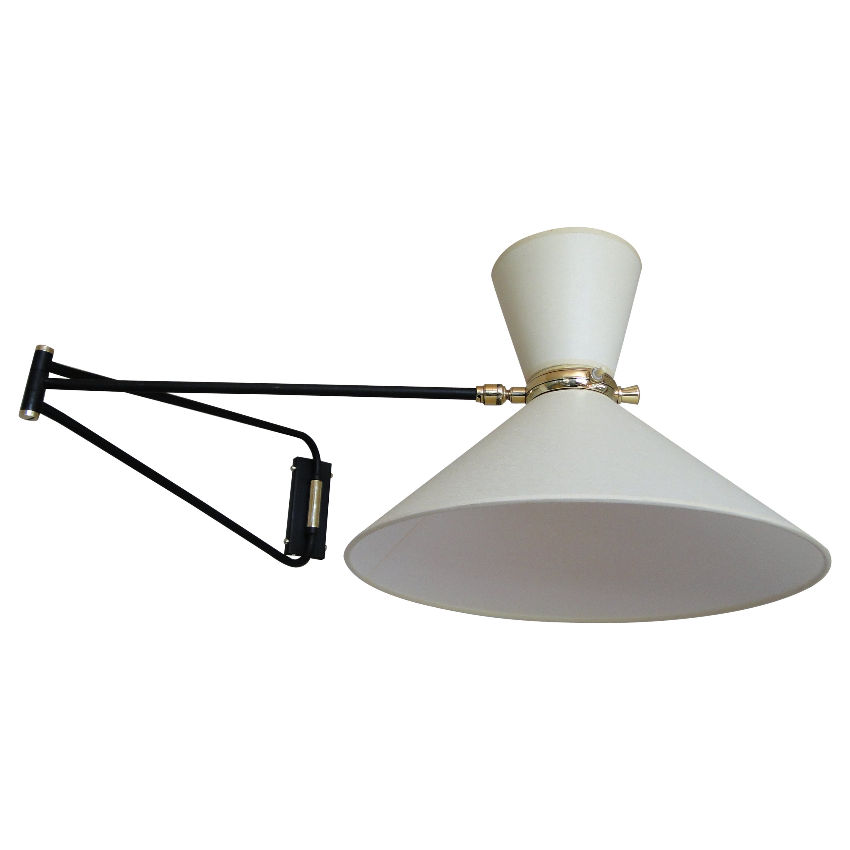 Rene Mathieu Lunel Arlus Vintage Brass 2 Arms Adjustable Diabolo Wall Lamp Paris For Sale