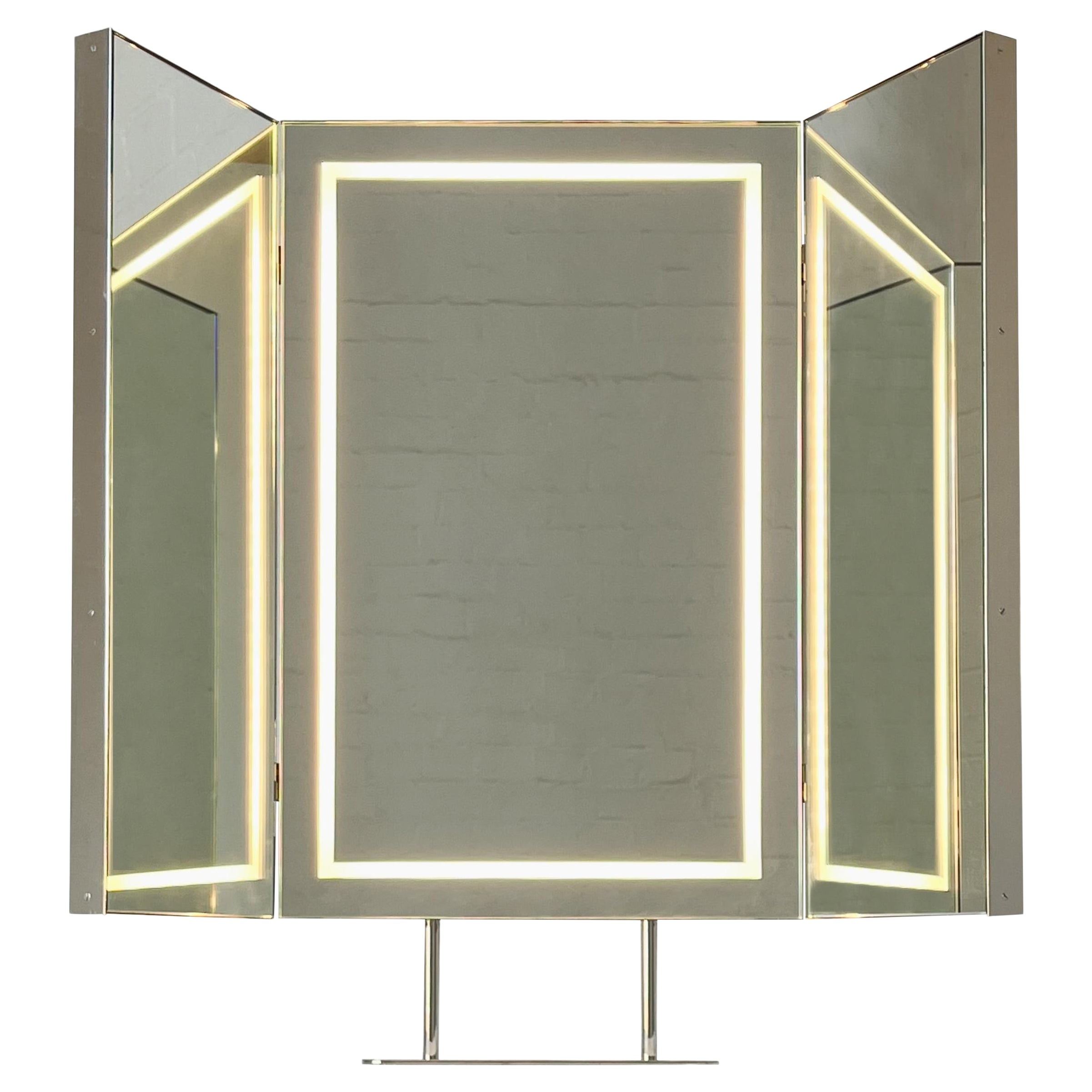 Illuminated Triptych Countertop Rectangular Mirror with Nickel plated Frame