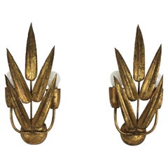Pair of Spanish Wall Sconces with Foliage Design, Gilt Iron