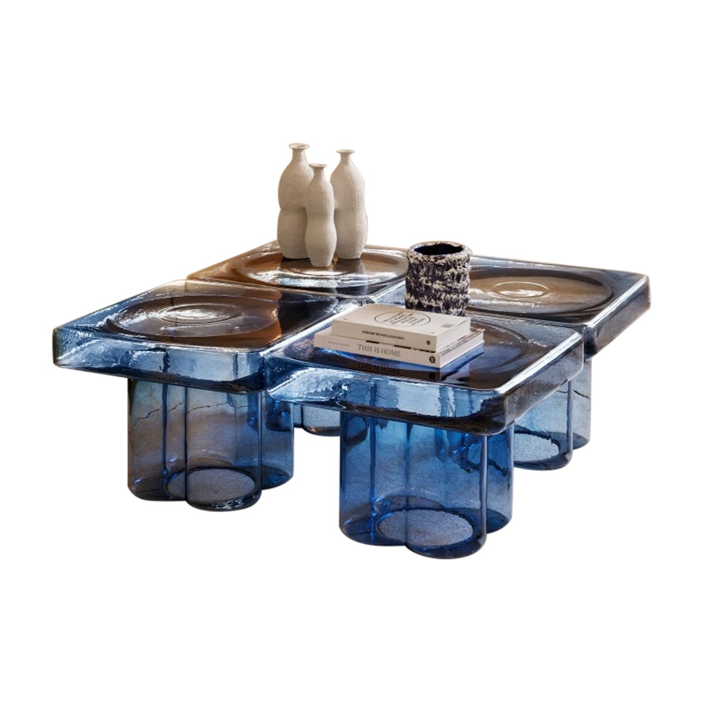 Juego de cuatro mesas de centro cuadradas de cristal de Murano soplado de Yiannis Ghikas en venta