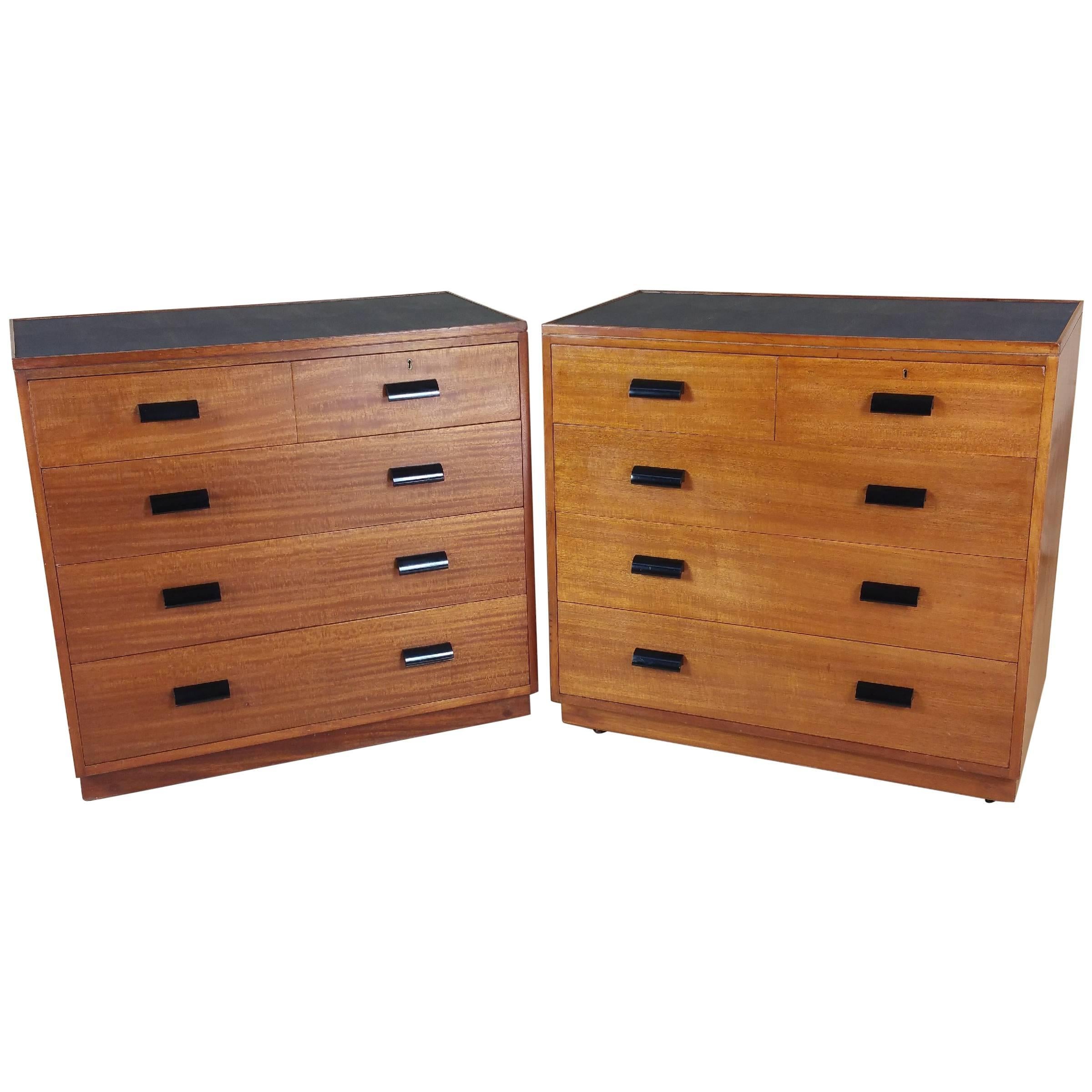 Pair of Early 20th Century Teak Chest of Drawers with Faux Shagreen Inset Tops