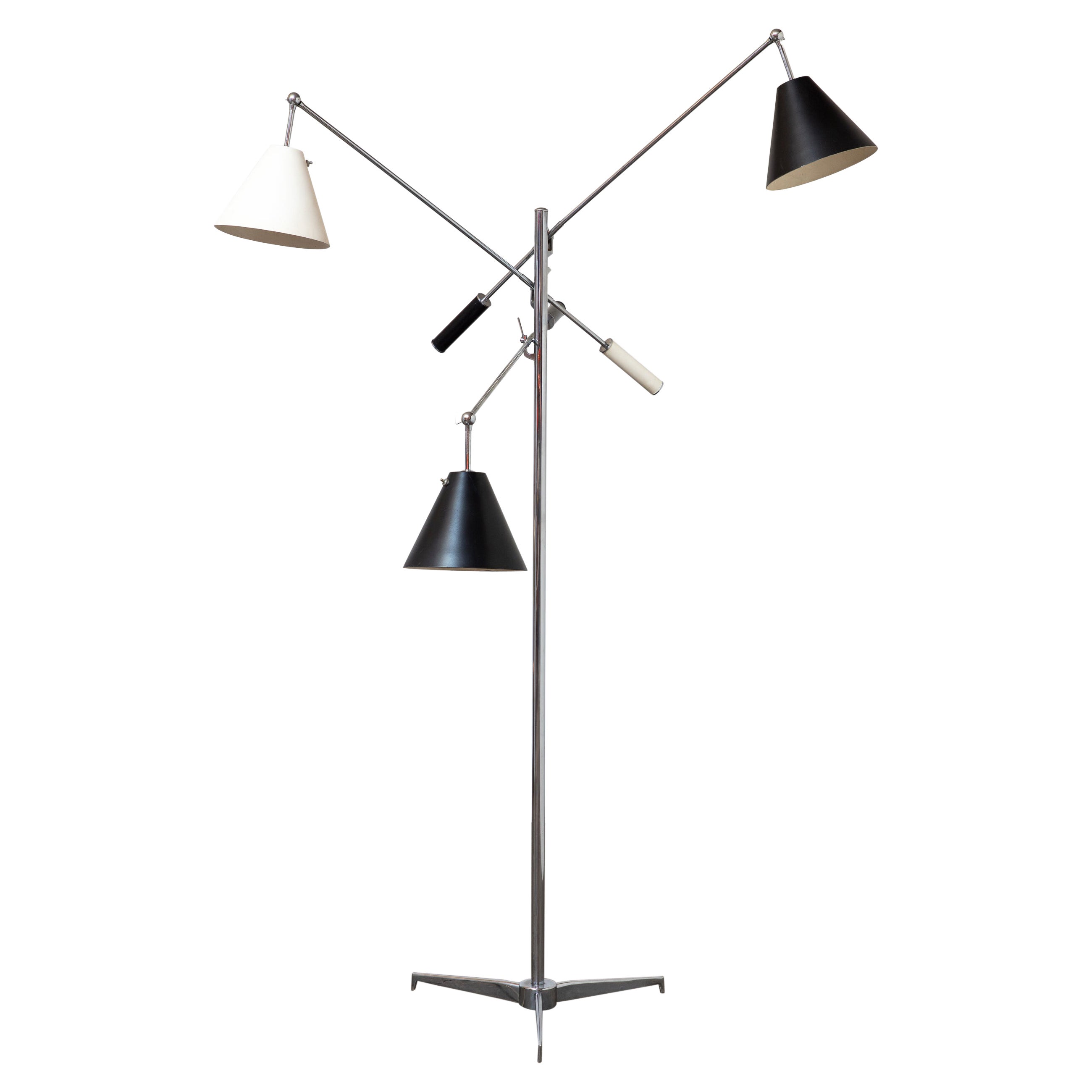 Original Angelo Lelli Triennale Lamp by Arredoluce, Black & White Shades, Chrome