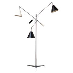 Vintage Original Angelo Lelli Triennale Lamp by Arredoluce, Black & White Shades, Chrome