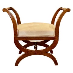 Panca Biedermeier in noce tedesca del XIX secolo