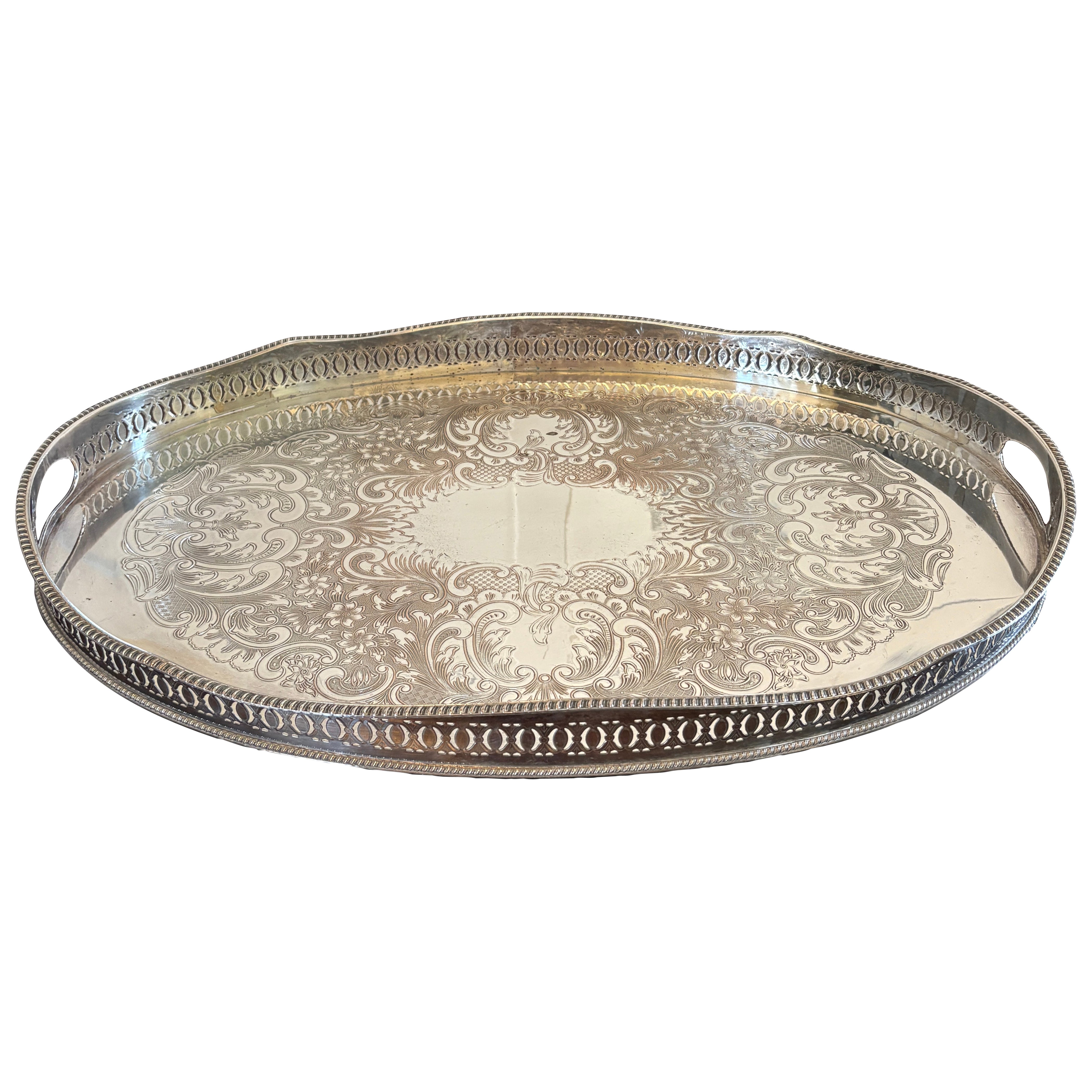 Bandeja de té antigua eduardiana bañada en plata de calidad excepcional