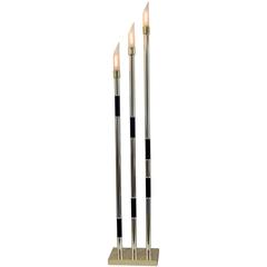 Italian Triple Tube Brass Frosted Glass Shades Mid Century Floor Lamp circa 1985 3
