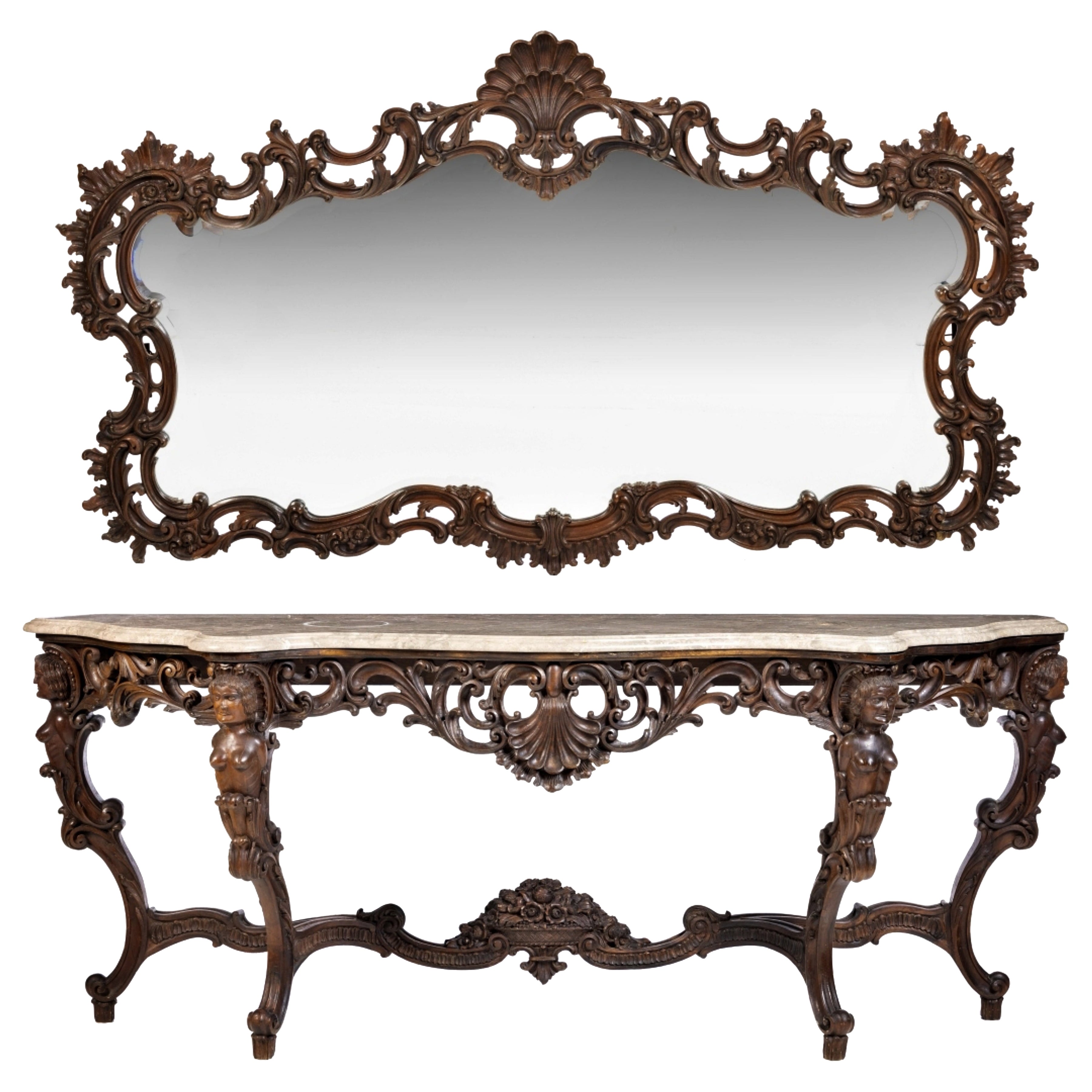 CONSOLE WITH MIRROR IN LOUIS XV STYLE Early 20th century For Sale